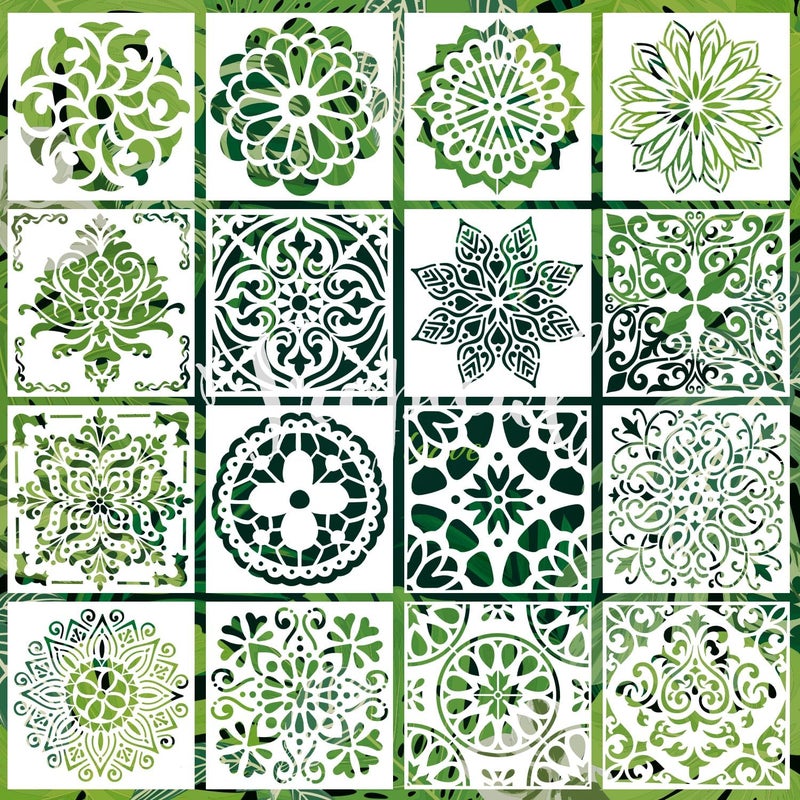 Resflyar 16 PCS Reusable Stencils, Mandala Stencils Mandala Dot Painting Templates Stencil for Painting DIY Art Scrapbook Fabric Furniture on Wood Floor Wall Tile, 6 x 6 Inch - Image 1